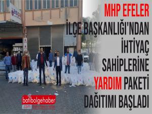 MHP Efeler İlçe Başkanlığı'ndan ihtiyaç sahiplerine yardım paketi dağıtımı başladı.