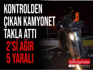 söke'de kontrolden çıkarak takla atan kamyonetteki 5 kişiden 2'si yaralandı