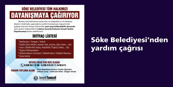 Söke Belediyesi’nden yardım çağrısı